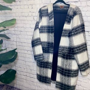 POL Black and White Plaid Coat